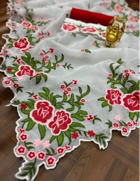 AAGAM Organza Silk Shaded Multi Thread Work White Sarees With 2 blouse Pieces - Free Size, White, Organza, Pack of1